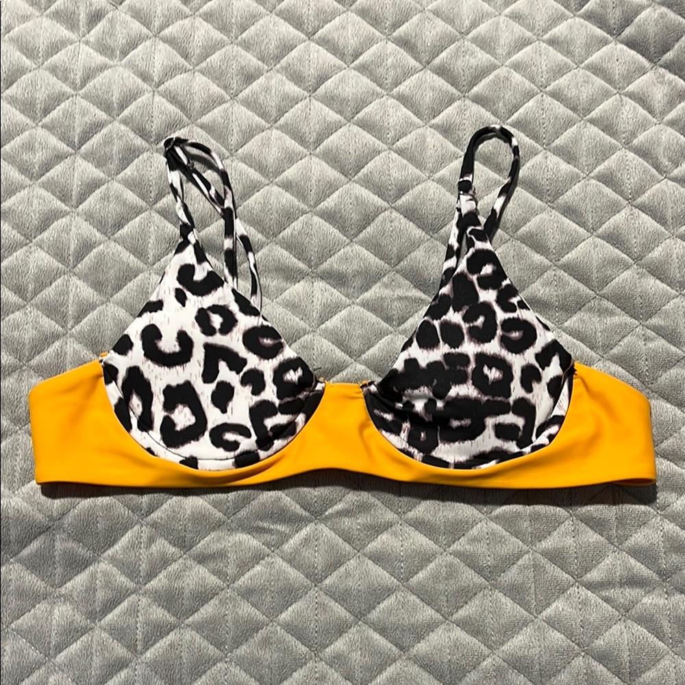 Leopard Print and Yellow Women's Bikini Top